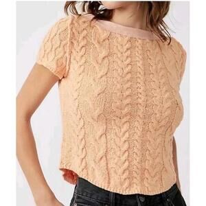 Free People Baby Cable Knit Peach Bohemian Knit Crew Neck Cotton Blend Medium